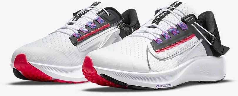 Nike Air Zoom Pegasus 38 FlyEase White-Black-Flash Crimson-Metallic Silver quarter view