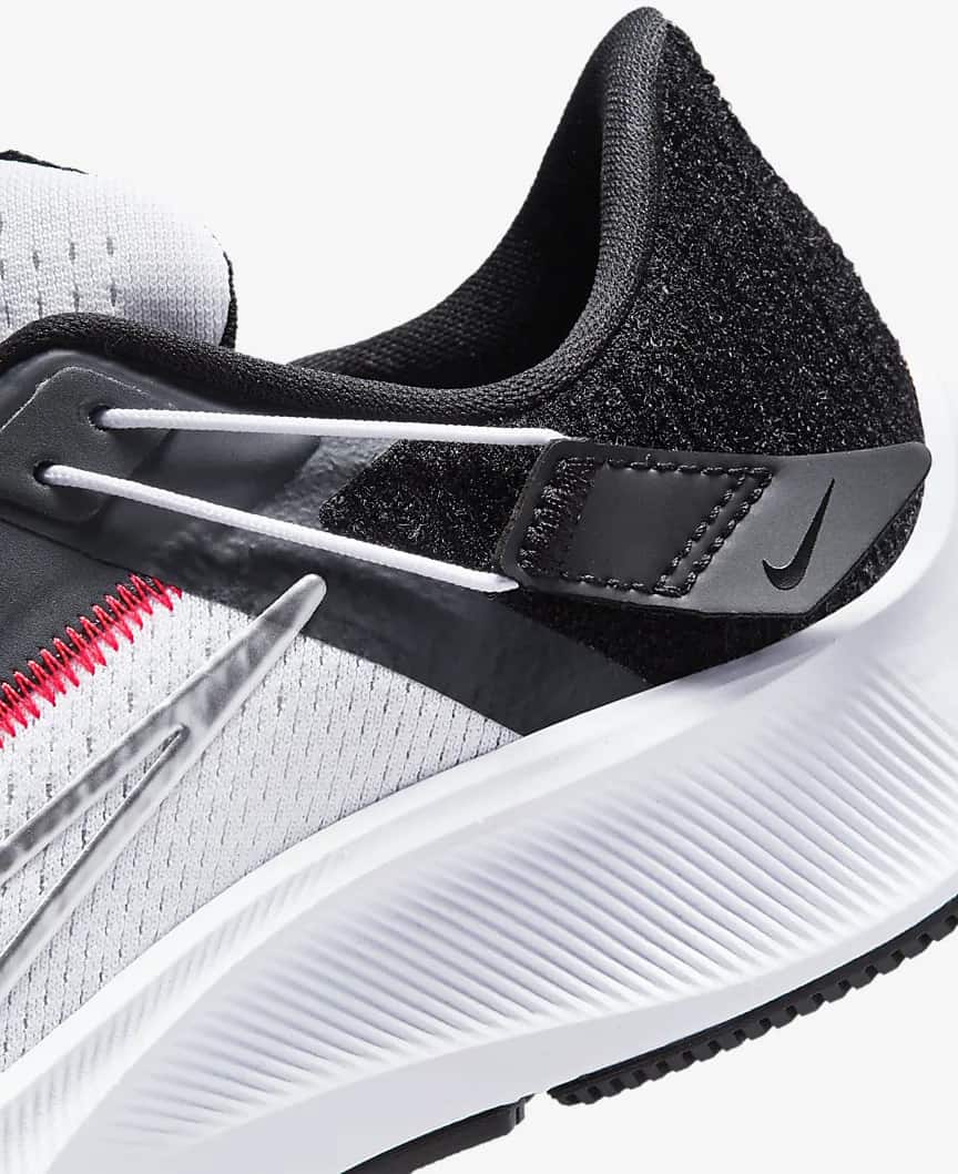 Nike Air Zoom Pegasus 38 FlyEase White-Black-Flash Crimson-Metallic Silver strap