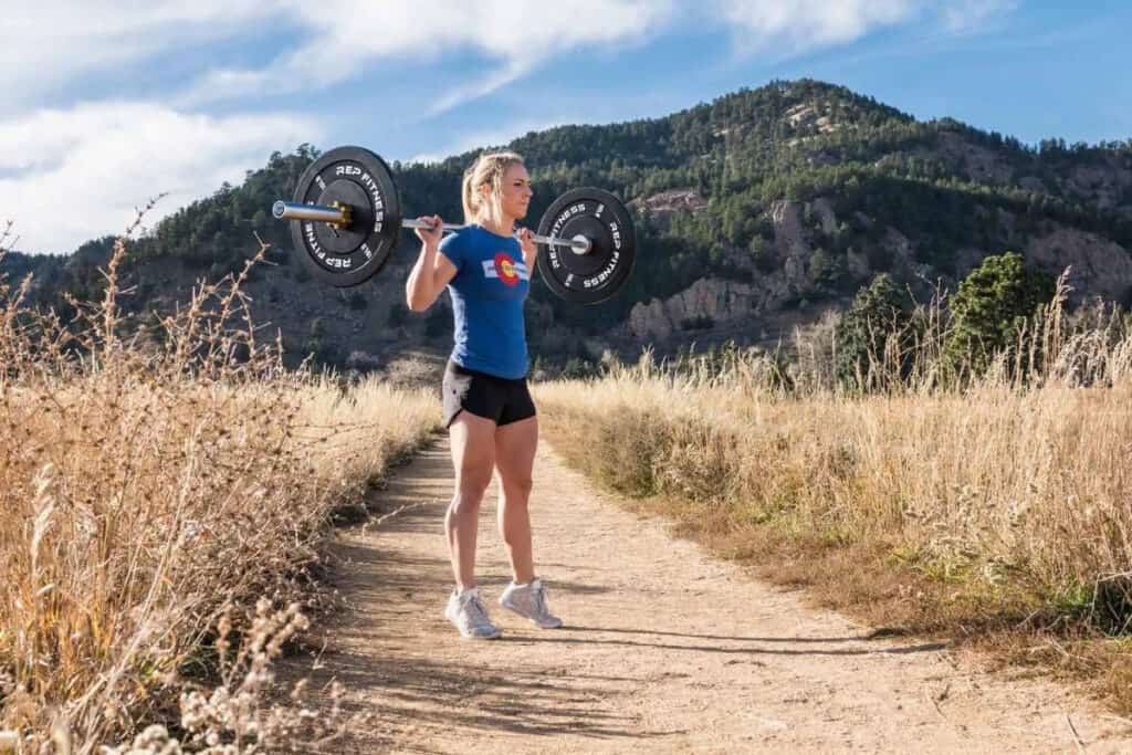 Rep Fitness Classic Womens Tee with a barbell