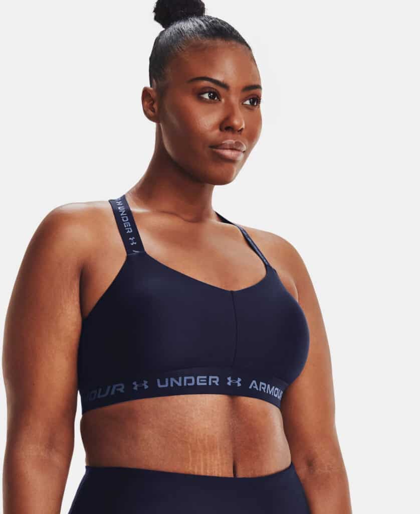 Under Armour Womens UA Crossback Low Sports Bra worn front 2