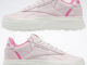 Reebok Club C Double Geo Womens Shoes Frost Berry Chalk Atomic Pink upside down pair